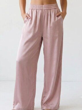 Jason Wu Luxury Women's Dusty Rose Pink Satin Wide-Leg Comfortable Flowy Bottoms